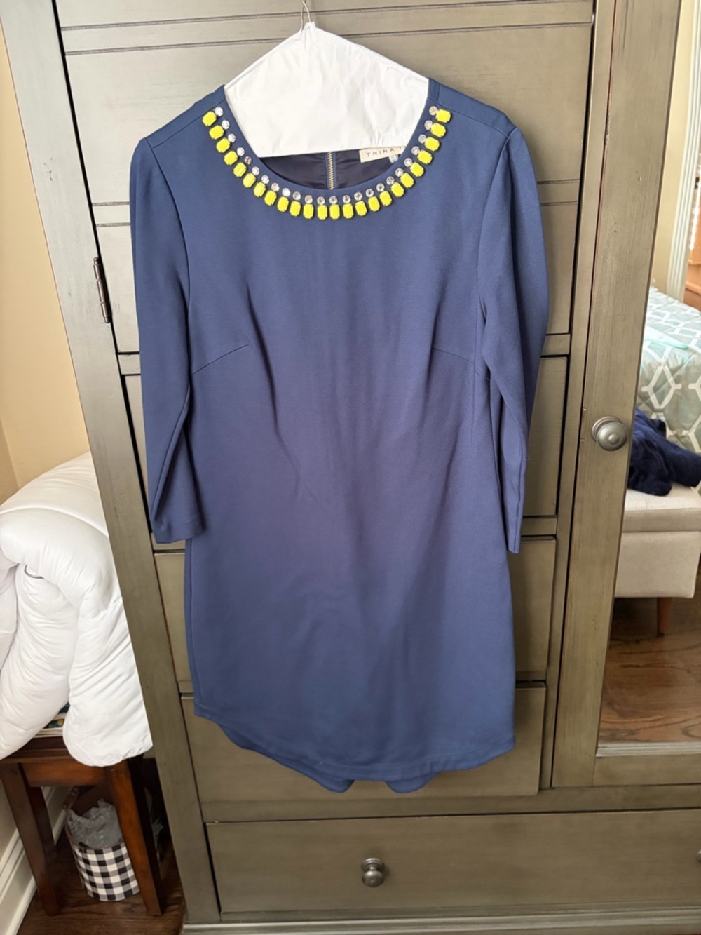 Trina Turk Navy Dress with Gold Hardware Accent